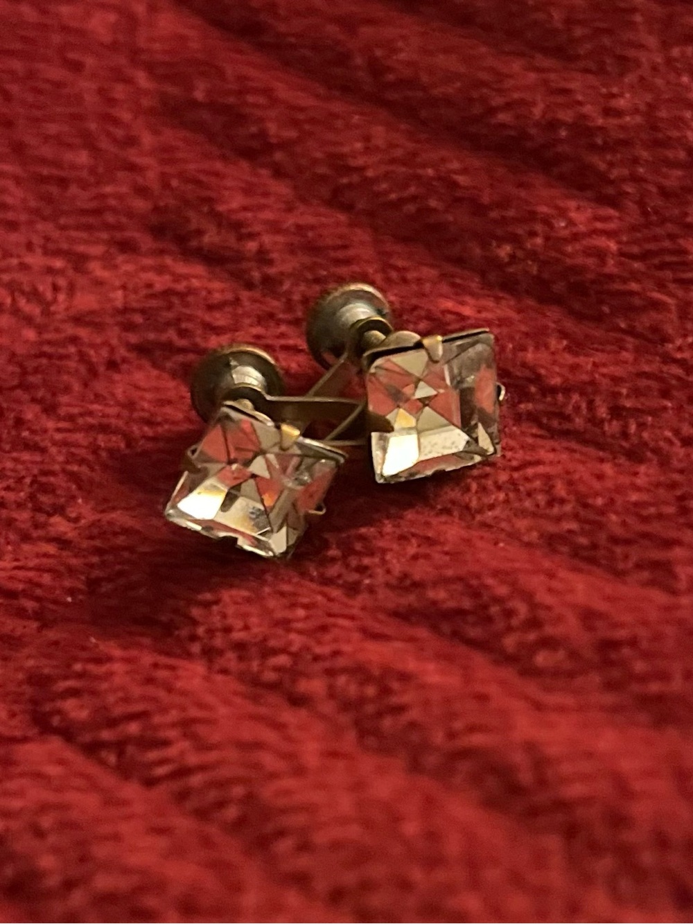 Crystal Square Stud Earrings - Clear Gemstone clip on earrings